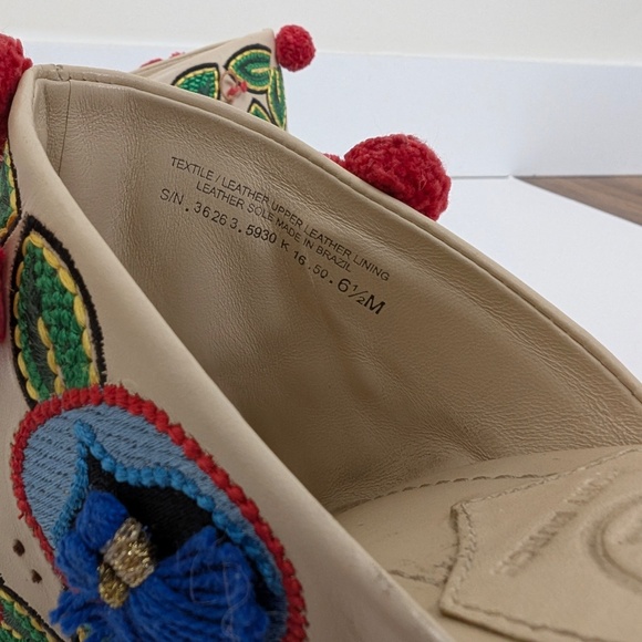 Tory Burch Multicolor Leather and Embroidered Fabric Pom Pom Open Toe Mules - Picture 10 of 11